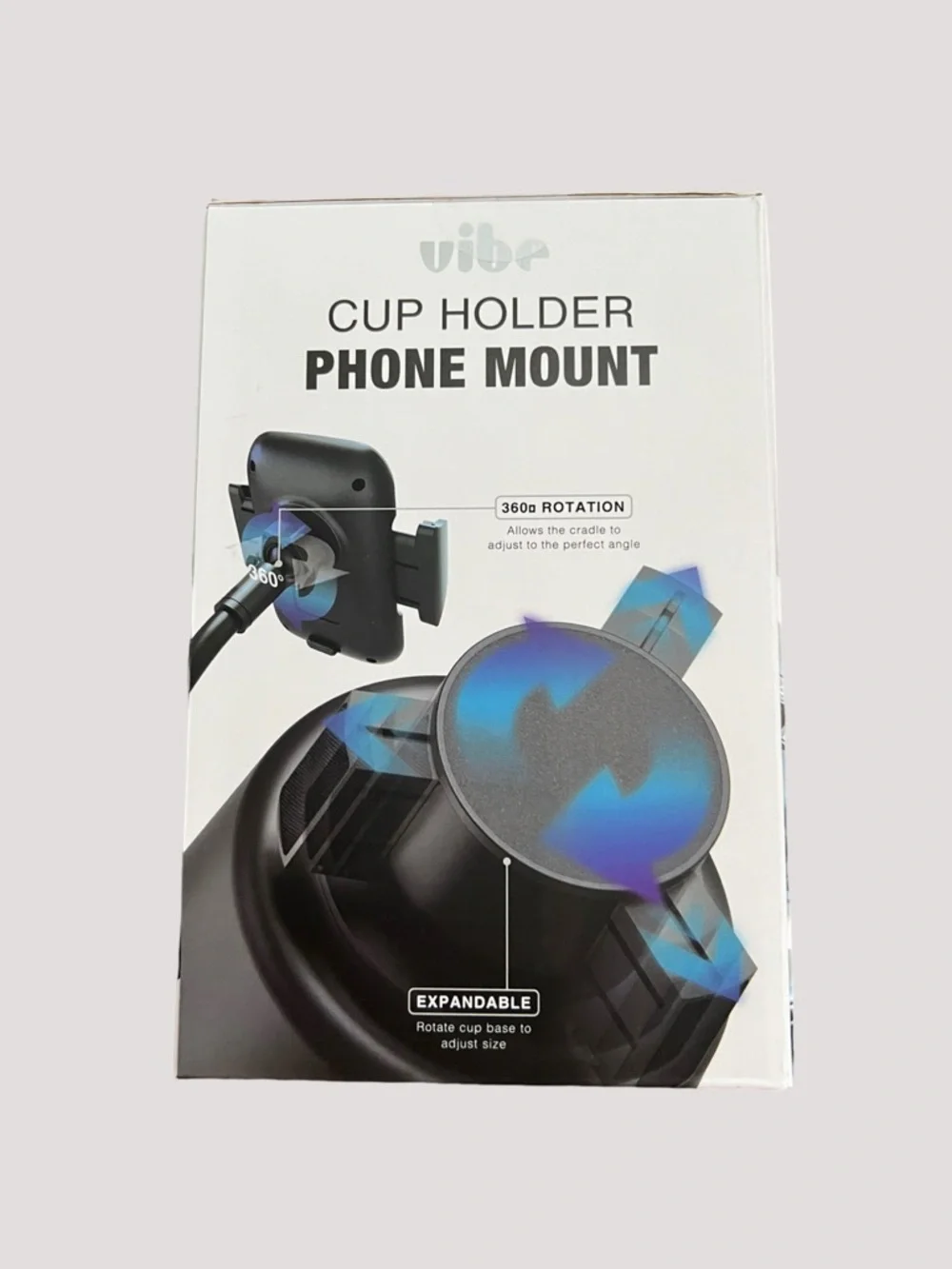 Vibe Black Cup Holder Phone Mount with Gooseneck- Up to 3.5 Width